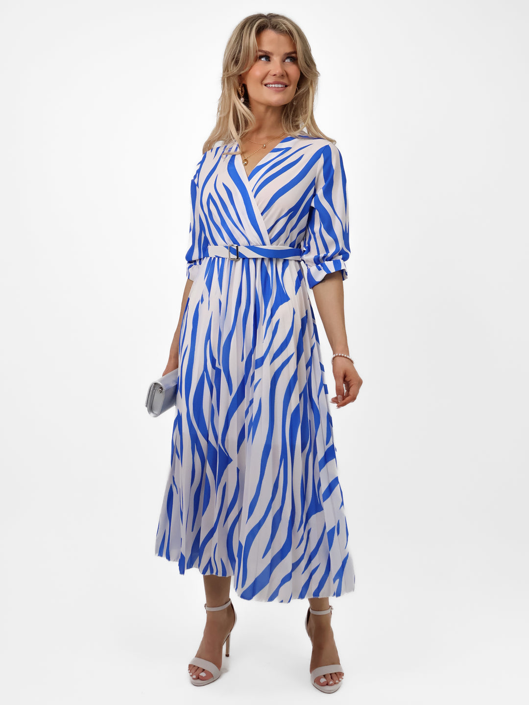Kate & Pippa Positano Midi Dress In Blue/Cream Print-Nicola Ross