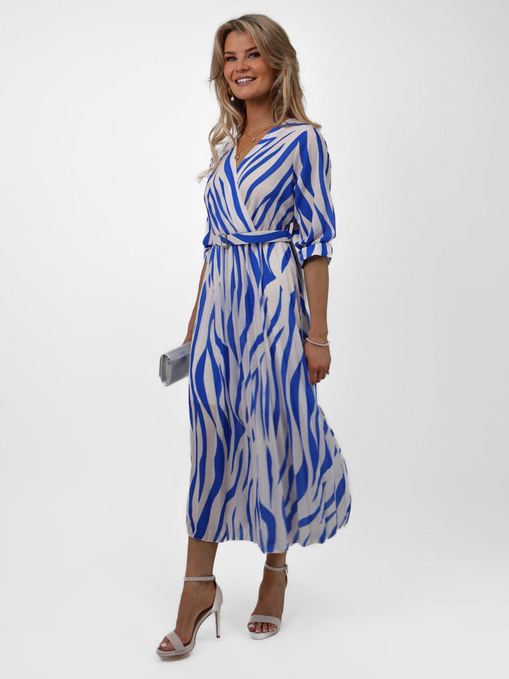 Kate & Pippa Positano Midi Dress In Blue/Cream Print-Nicola Ross