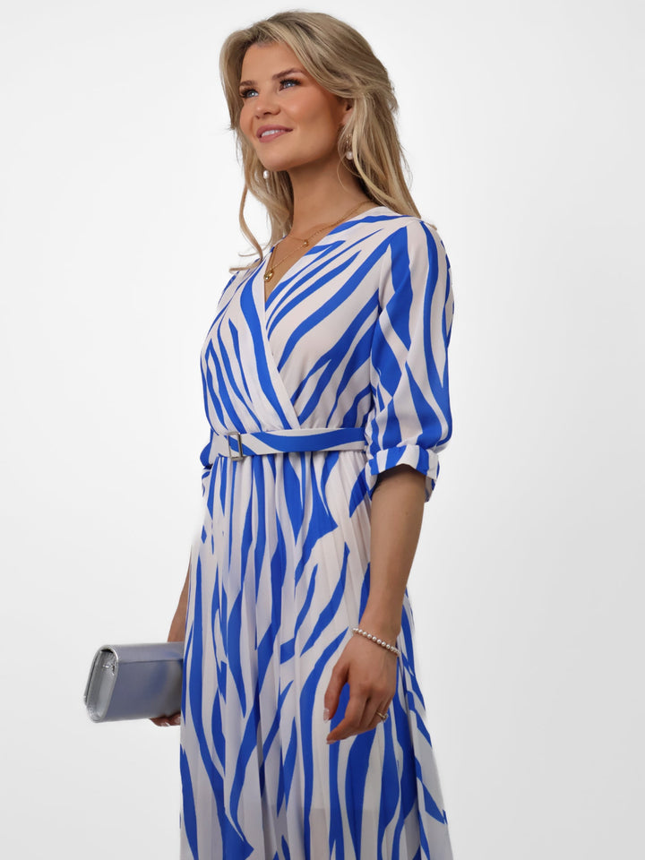 Kate & Pippa Positano Midi Dress In Blue/Cream Print-Nicola Ross