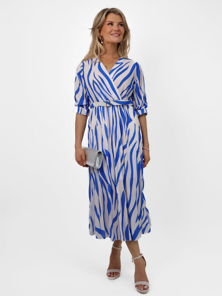 Kate & Pippa Positano Midi Dress In Blue/Cream Print-Nicola Ross