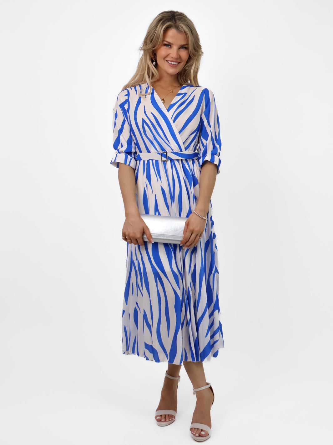 Kate & Pippa Positano Midi Dress In Blue/Cream Print-Nicola Ross