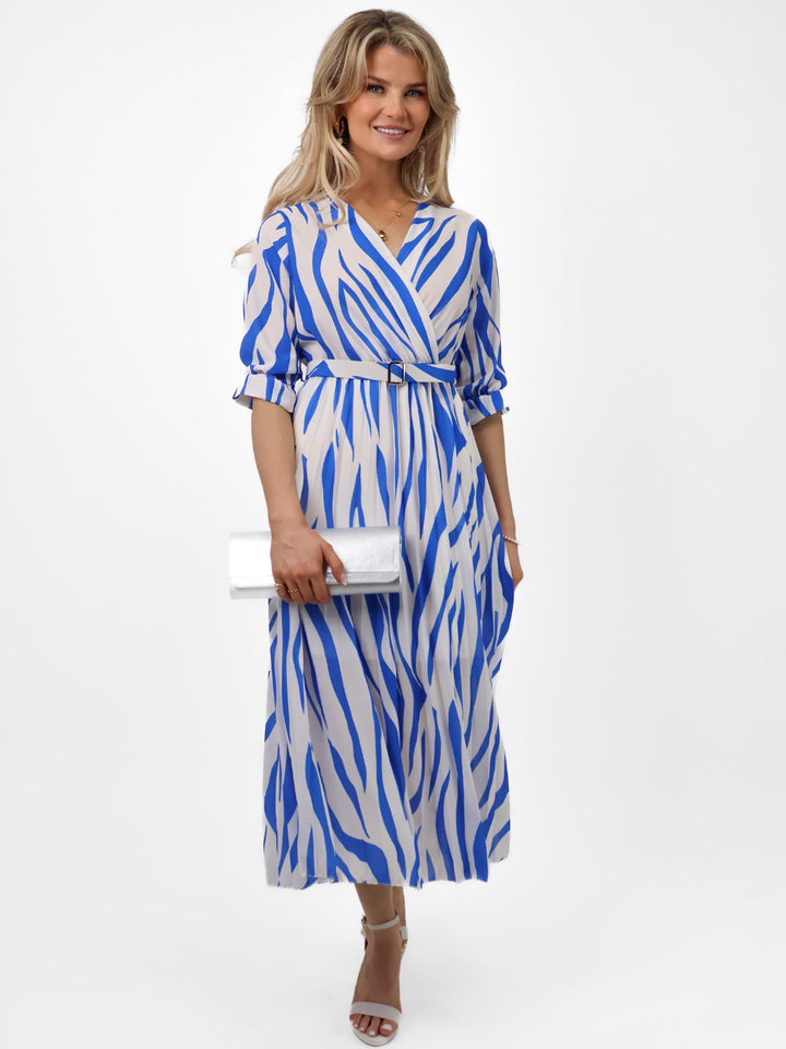 Kate & Pippa Positano Midi Dress In Blue/Cream Print-Nicola Ross