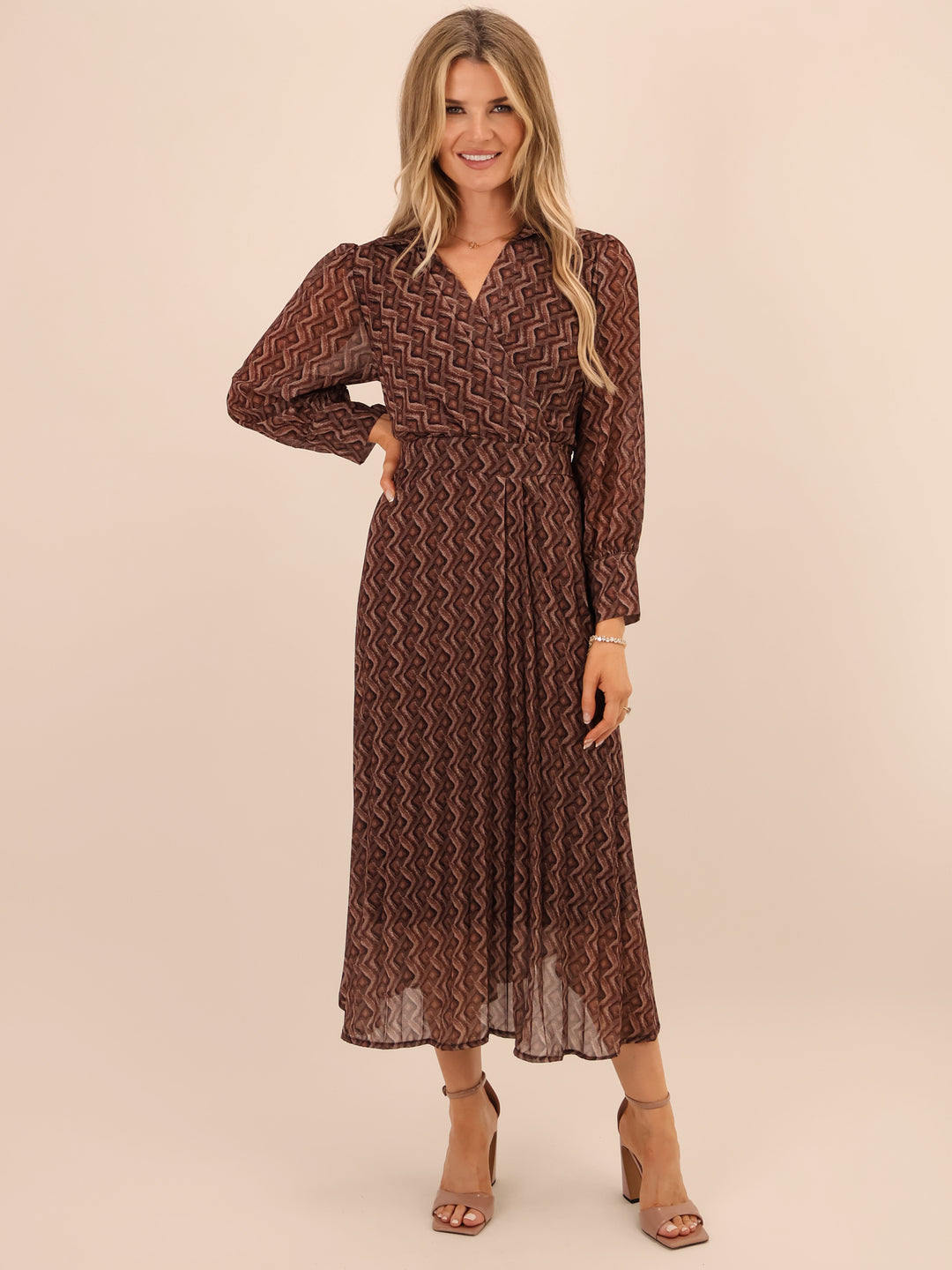 Kate & Pippa Positano Midi Dress In Brown-Nicola Ross