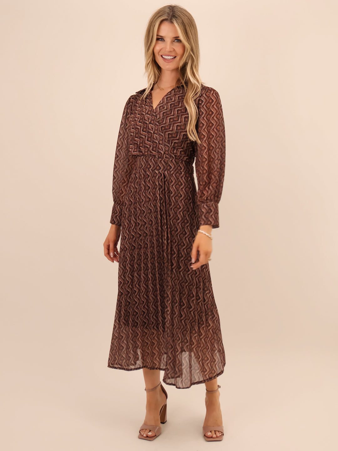 Kate & Pippa Positano Midi Dress In Brown-Nicola Ross