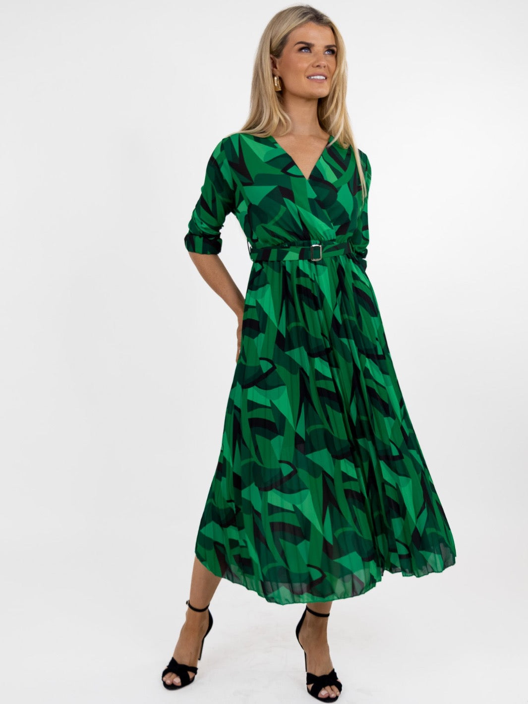 Kate & Pippa Positano Midi Dress In Green / Black Print-Nicola Ross