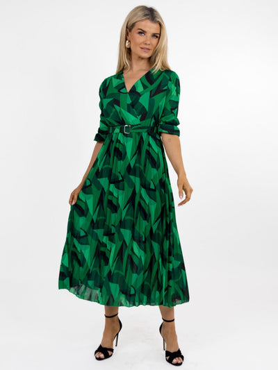 Kate & Pippa Positano Midi Dress In Green / Black Print-Nicola Ross