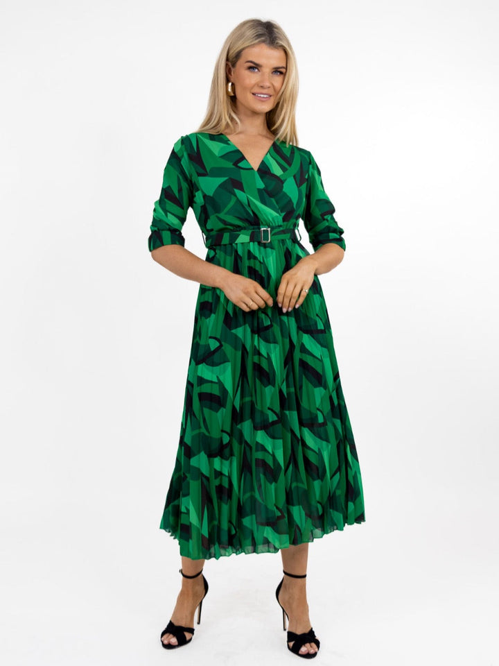Kate & Pippa Positano Midi Dress In Green / Black Print-Nicola Ross