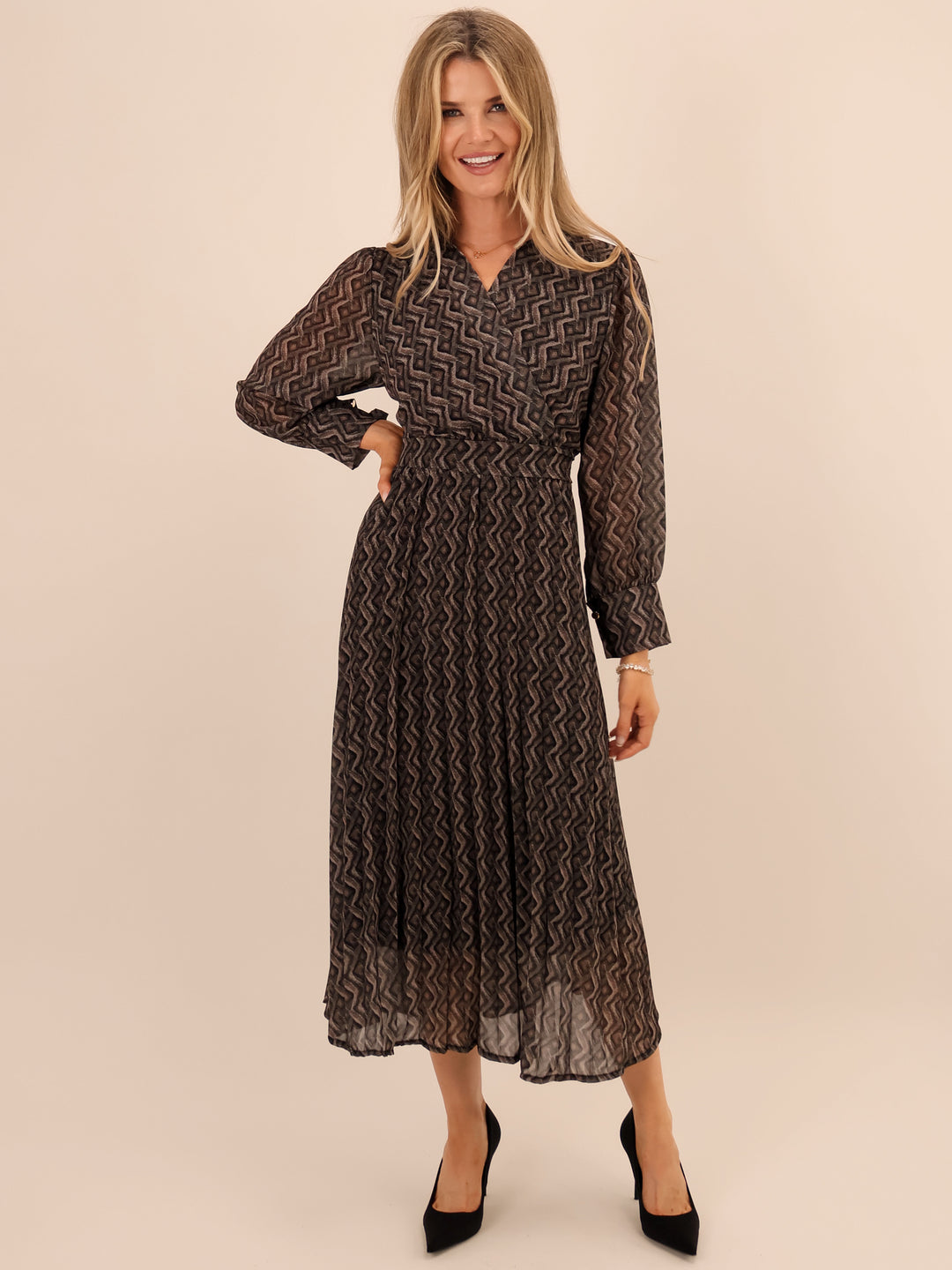 Kate & Pippa Positano Midi Dress In Grey-Nicola Ross