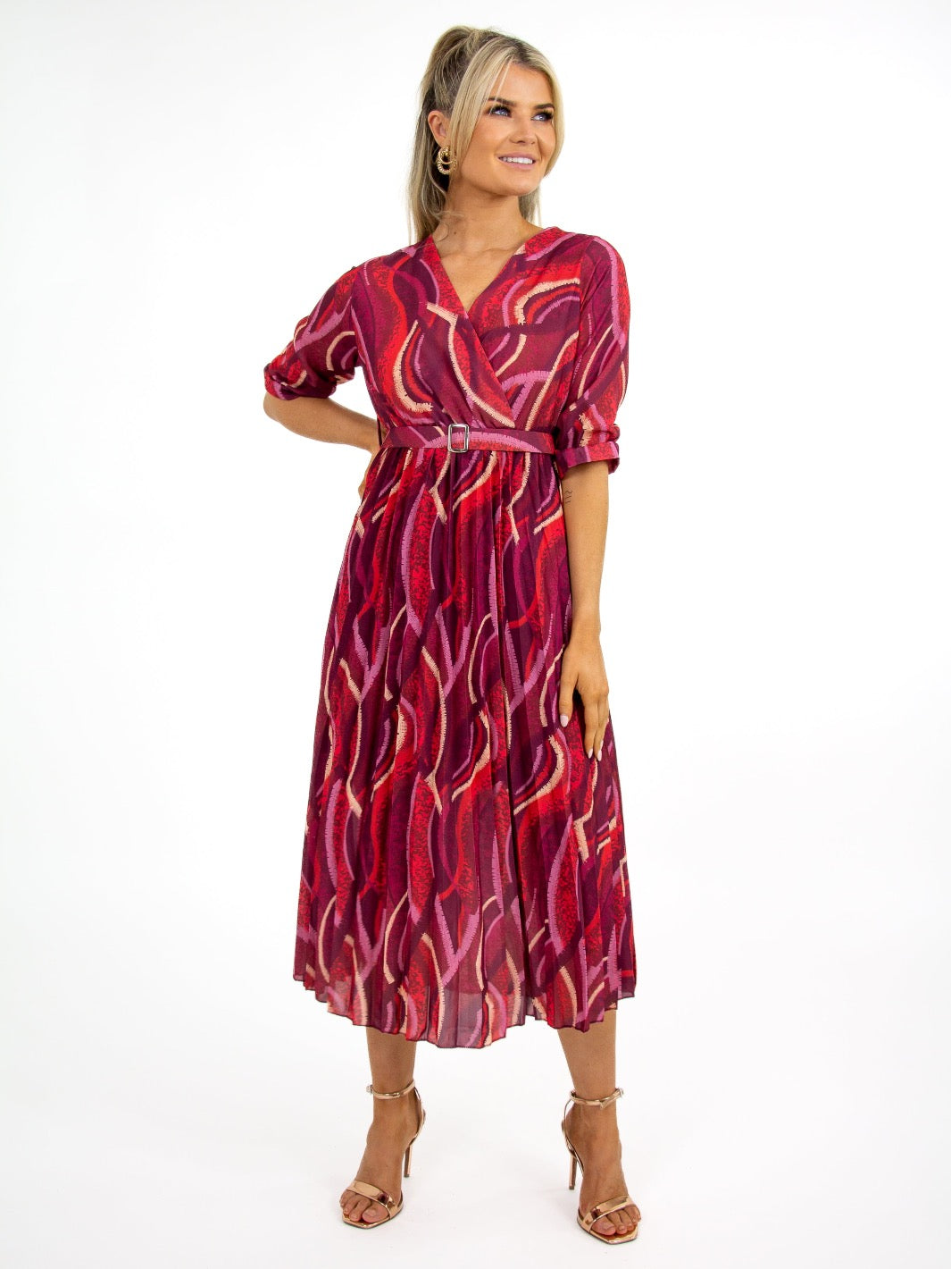 Kate & Pippa Positano Midi Dress In Magenta Print-Nicola Ross