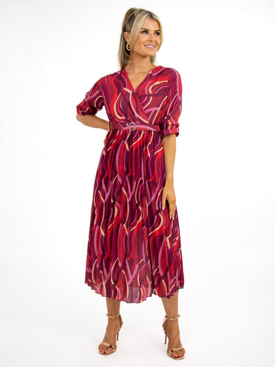 Kate & Pippa Positano Midi Dress In Magenta Print-Nicola Ross