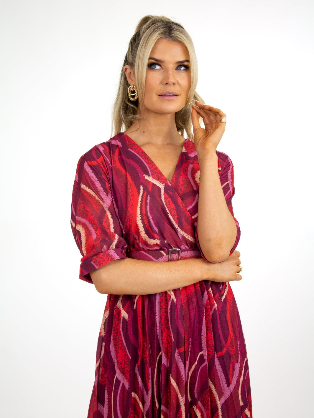 Kate & Pippa Positano Midi Dress In Magenta Print-Nicola Ross