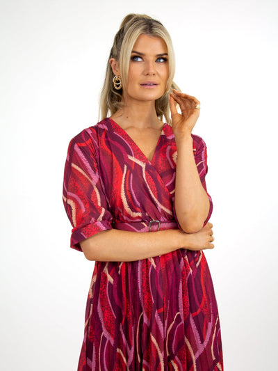 Kate & Pippa Positano Midi Dress In Magenta Print-Nicola Ross