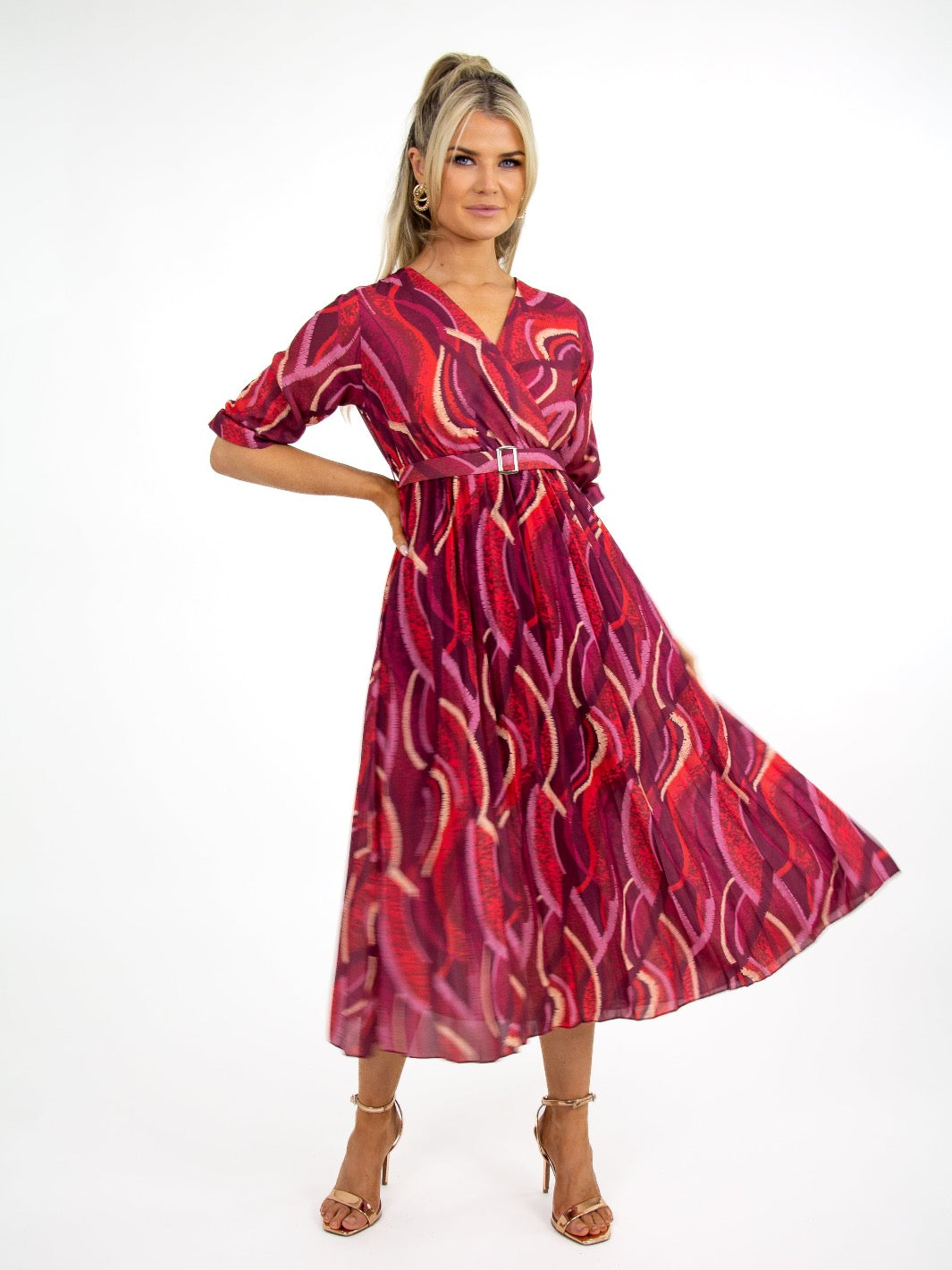 Kate & Pippa Positano Midi Dress In Magenta Print-Nicola Ross