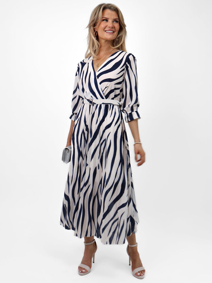 Kate & Pippa Positano Midi Dress In Navy/Cream Print-Nicola Ross