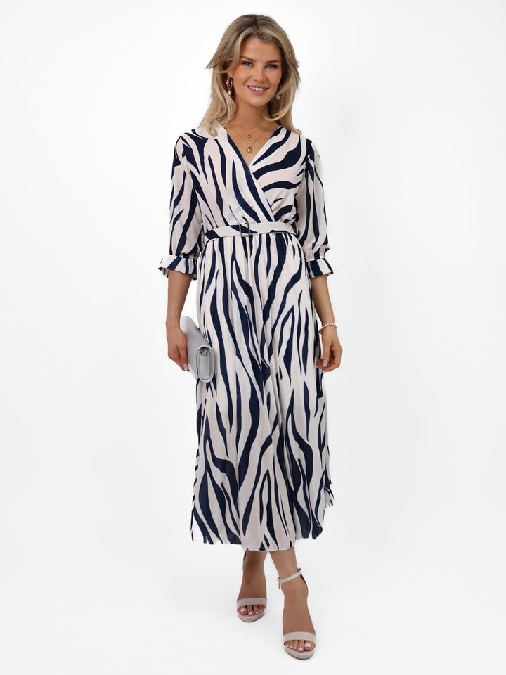 Kate & Pippa Positano Midi Dress In Navy/Cream Print-Nicola Ross