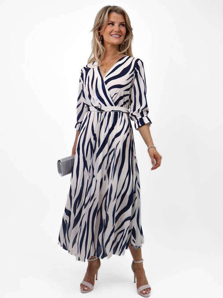 Kate & Pippa Positano Midi Dress In Navy/Cream Print-Nicola Ross