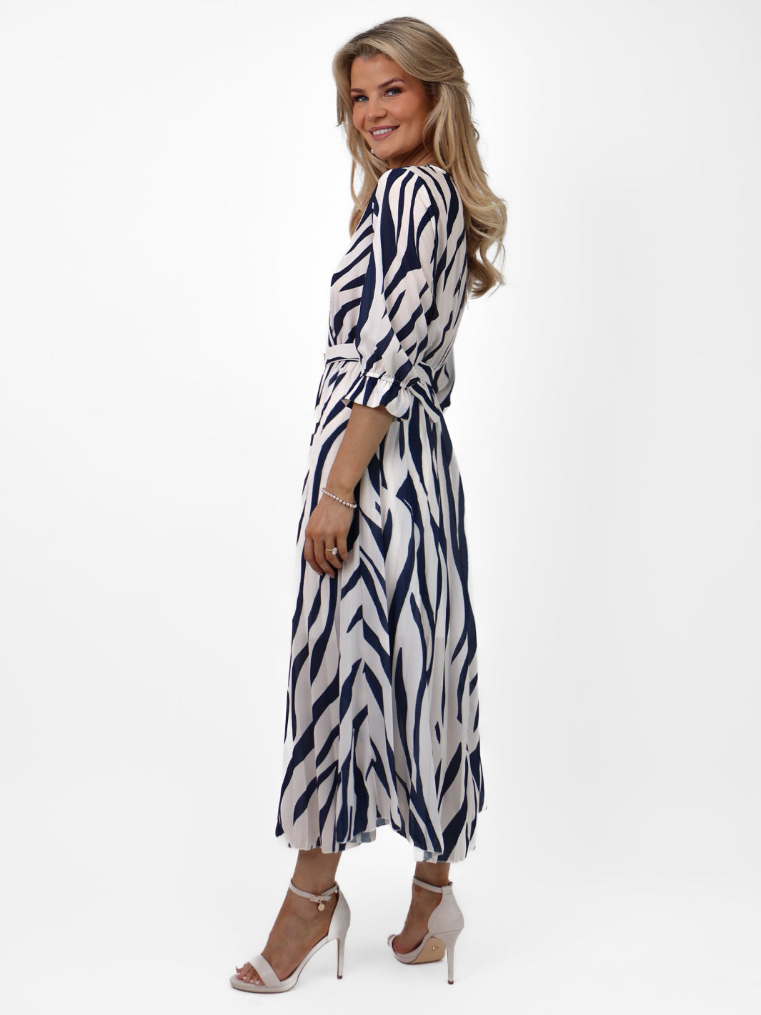 Kate & Pippa Positano Midi Dress In Navy/Cream Print-Nicola Ross