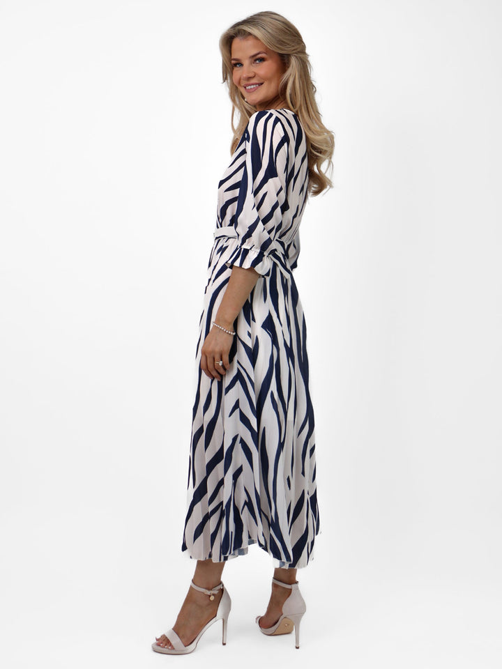 Kate & Pippa Positano Midi Dress In Navy/Cream Print-Nicola Ross