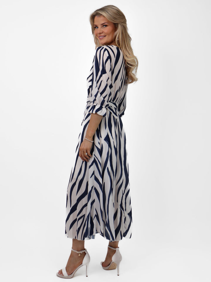 Kate & Pippa Positano Midi Dress In Navy/Cream Print-Nicola Ross