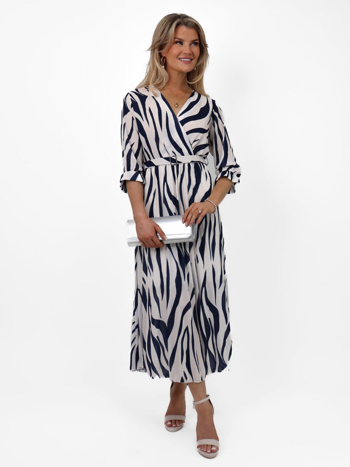 Kate & Pippa Positano Midi Dress In Navy/Cream Print-Nicola Ross