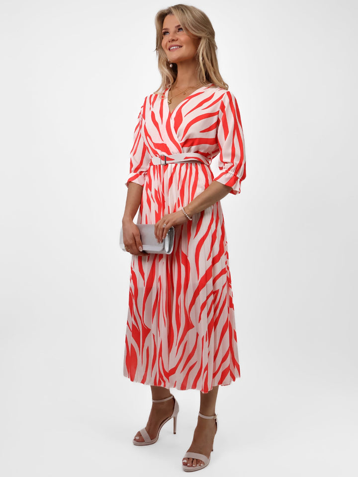 Kate & Pippa Positano Midi Dress In Orange/Cream Print-Nicola Ross