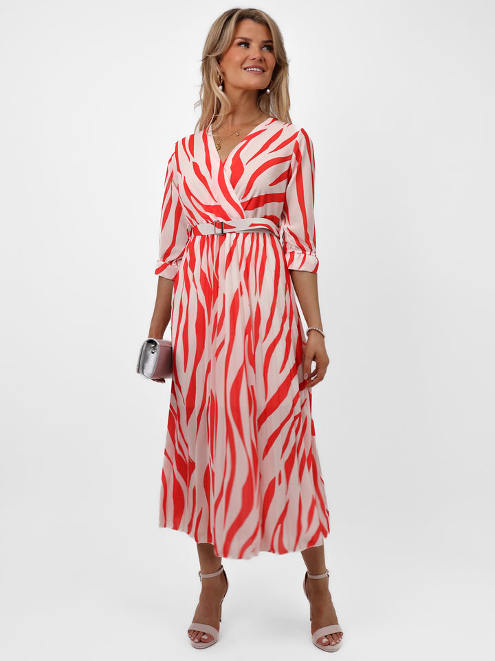 Kate & Pippa Positano Midi Dress In Orange/Cream Print-Nicola Ross