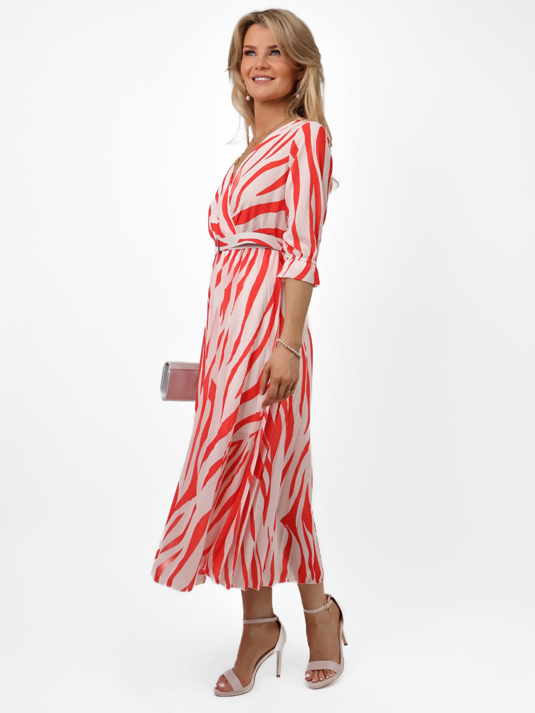 Kate & Pippa Positano Midi Dress In Orange/Cream Print-Nicola Ross