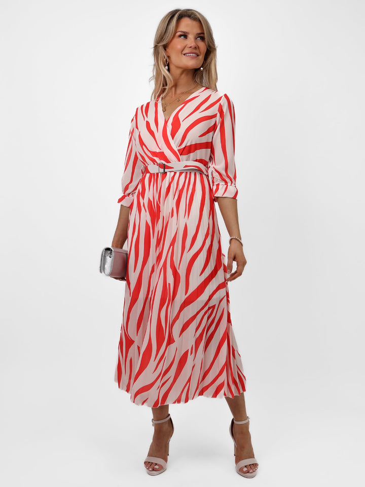 Kate & Pippa Positano Midi Dress In Orange/Cream Print-Nicola Ross