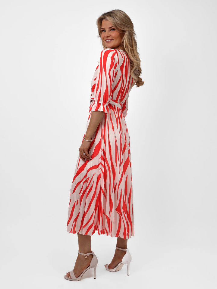 Kate & Pippa Positano Midi Dress In Orange/Cream Print-Nicola Ross