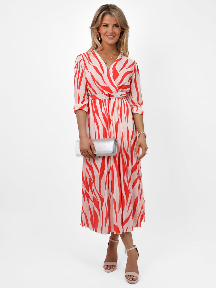 Kate & Pippa Positano Midi Dress In Orange/Cream Print-Nicola Ross