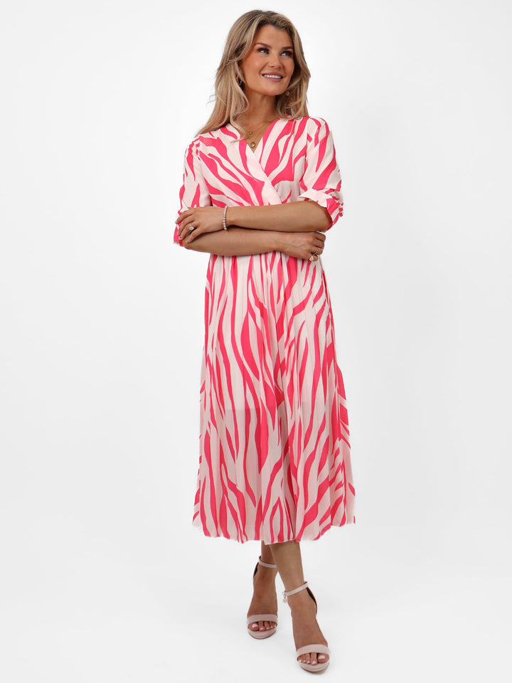 Kate & Pippa Positano Midi Dress In Pink/Cream Print-Nicola Ross