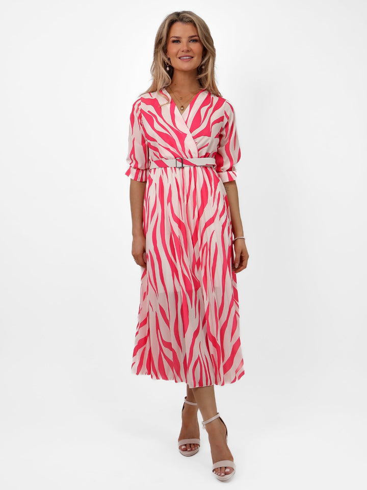 Kate & Pippa Positano Midi Dress In Pink/Cream Print-Nicola Ross