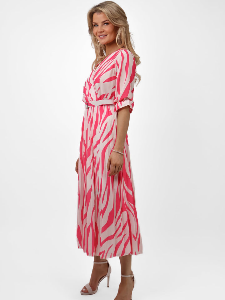 Kate & Pippa Positano Midi Dress In Pink/Cream Print-Nicola Ross
