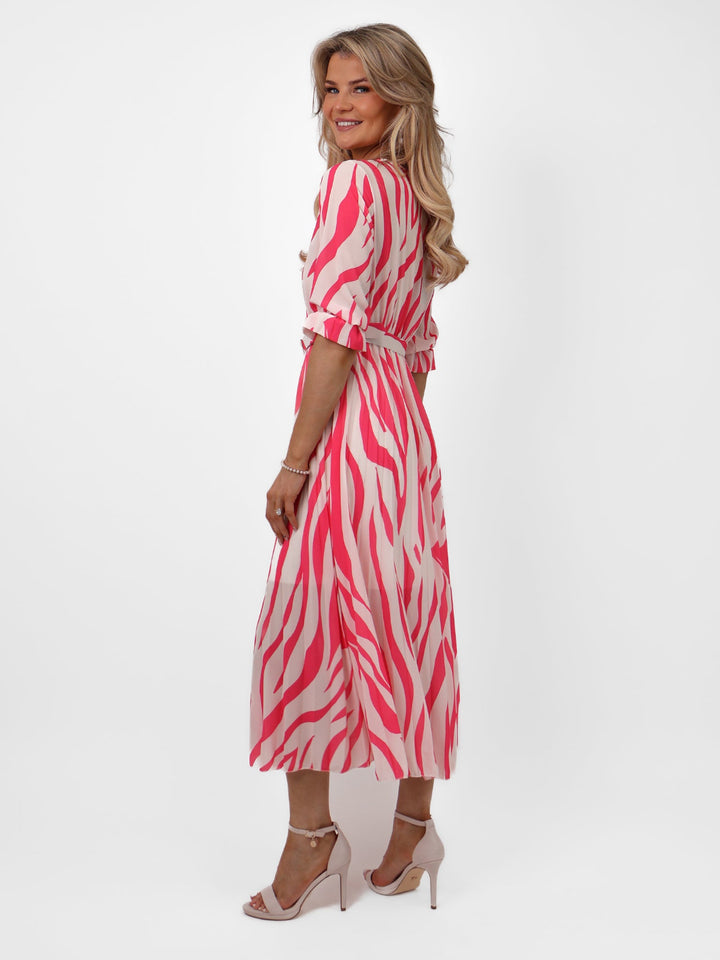 Kate & Pippa Positano Midi Dress In Pink/Cream Print-Nicola Ross