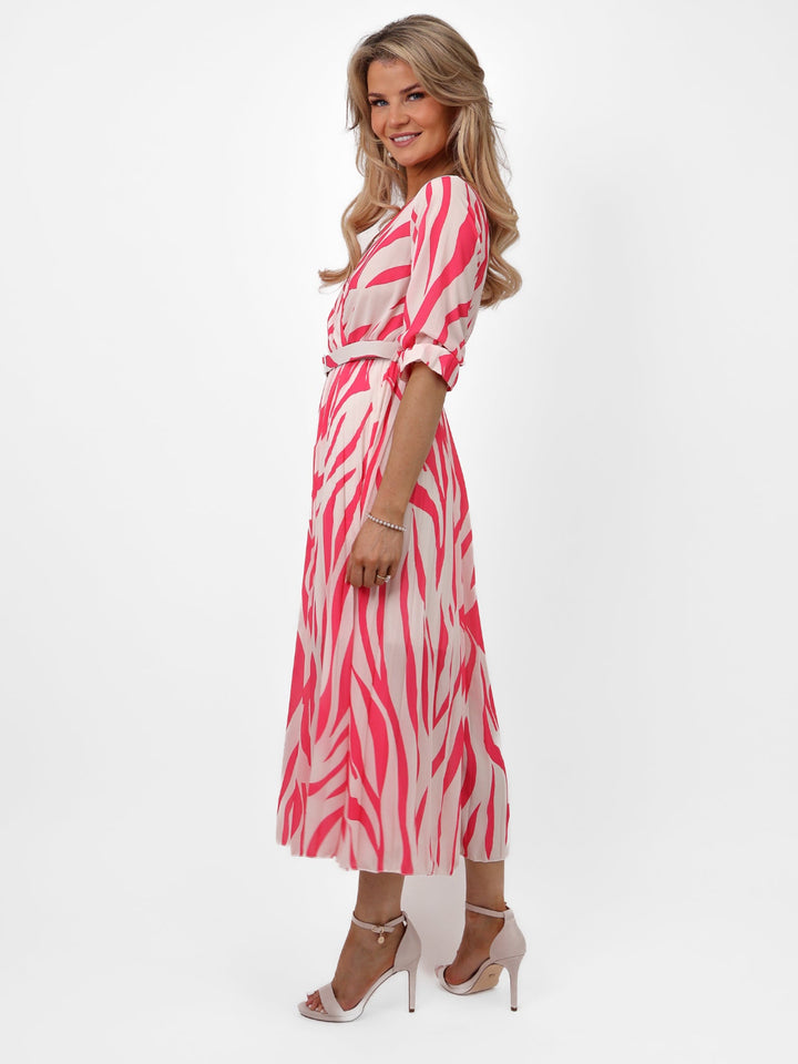 Kate & Pippa Positano Midi Dress In Pink/Cream Print-Nicola Ross
