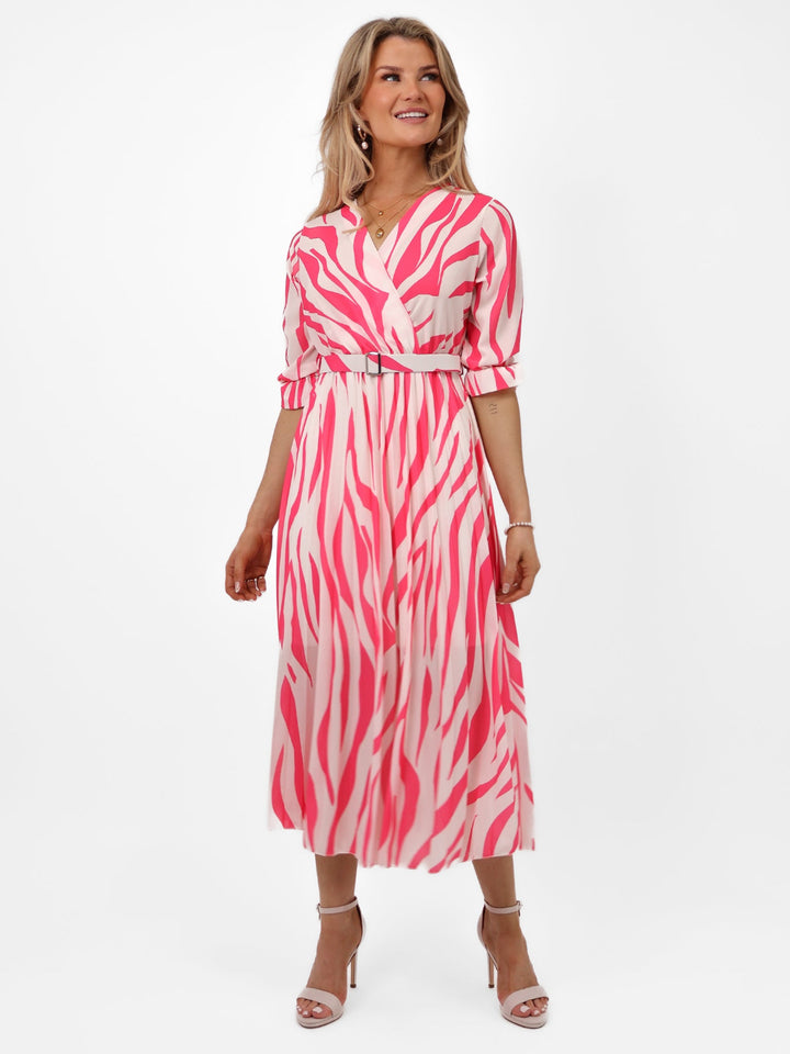 Kate & Pippa Positano Midi Dress In Pink/Cream Print-Nicola Ross