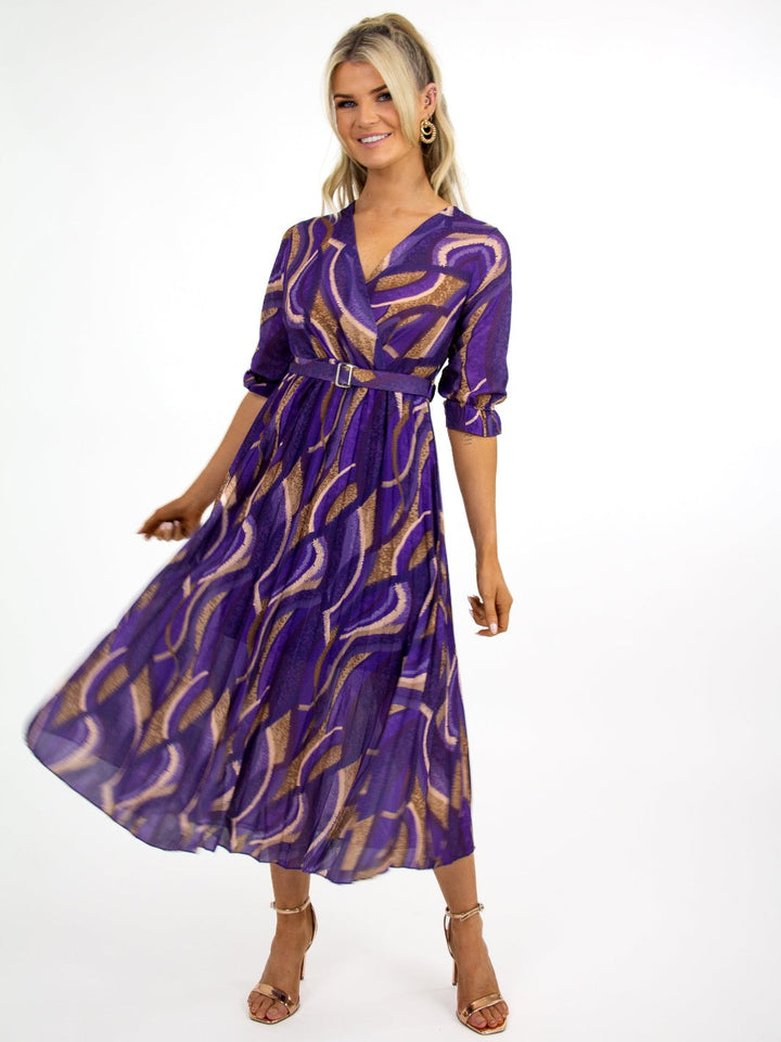 Kate & Pippa Positano Midi Dress In Purple Print-Nicola Ross