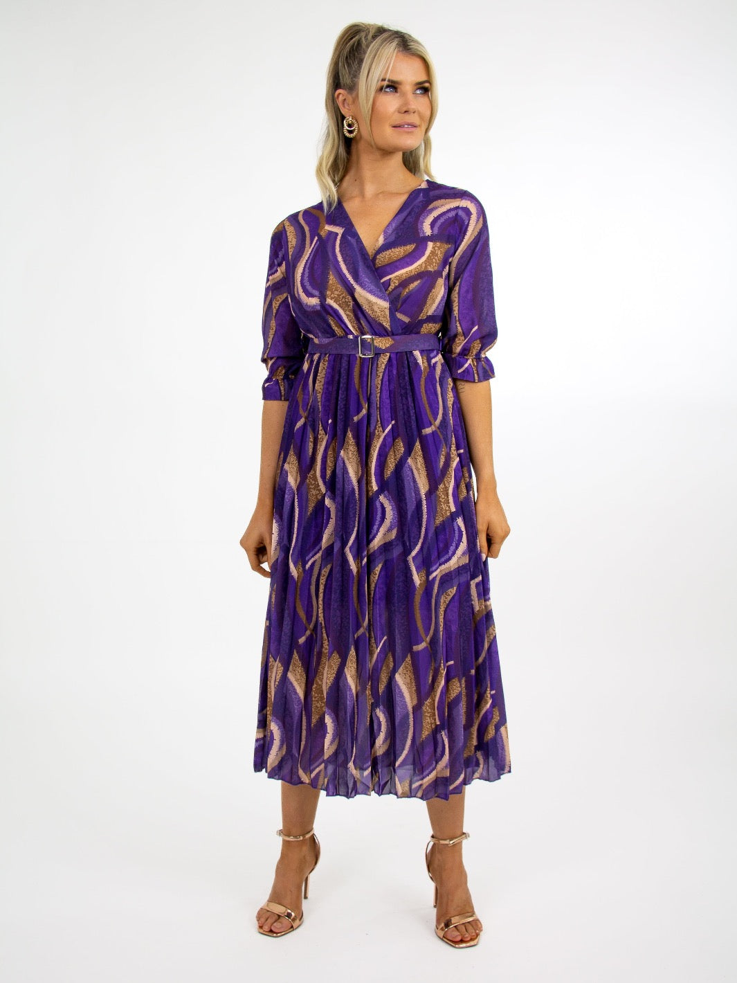Kate & Pippa Positano Midi Dress In Purple Print-Nicola Ross