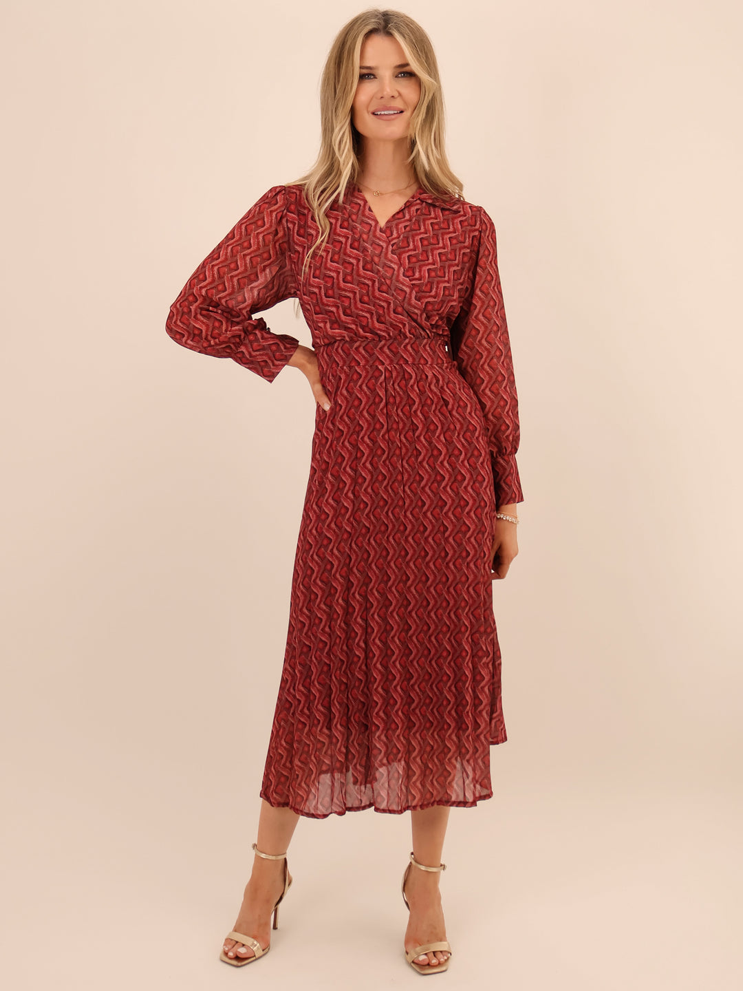 Kate & Pippa Positano Midi Dress In Red-Nicola Ross