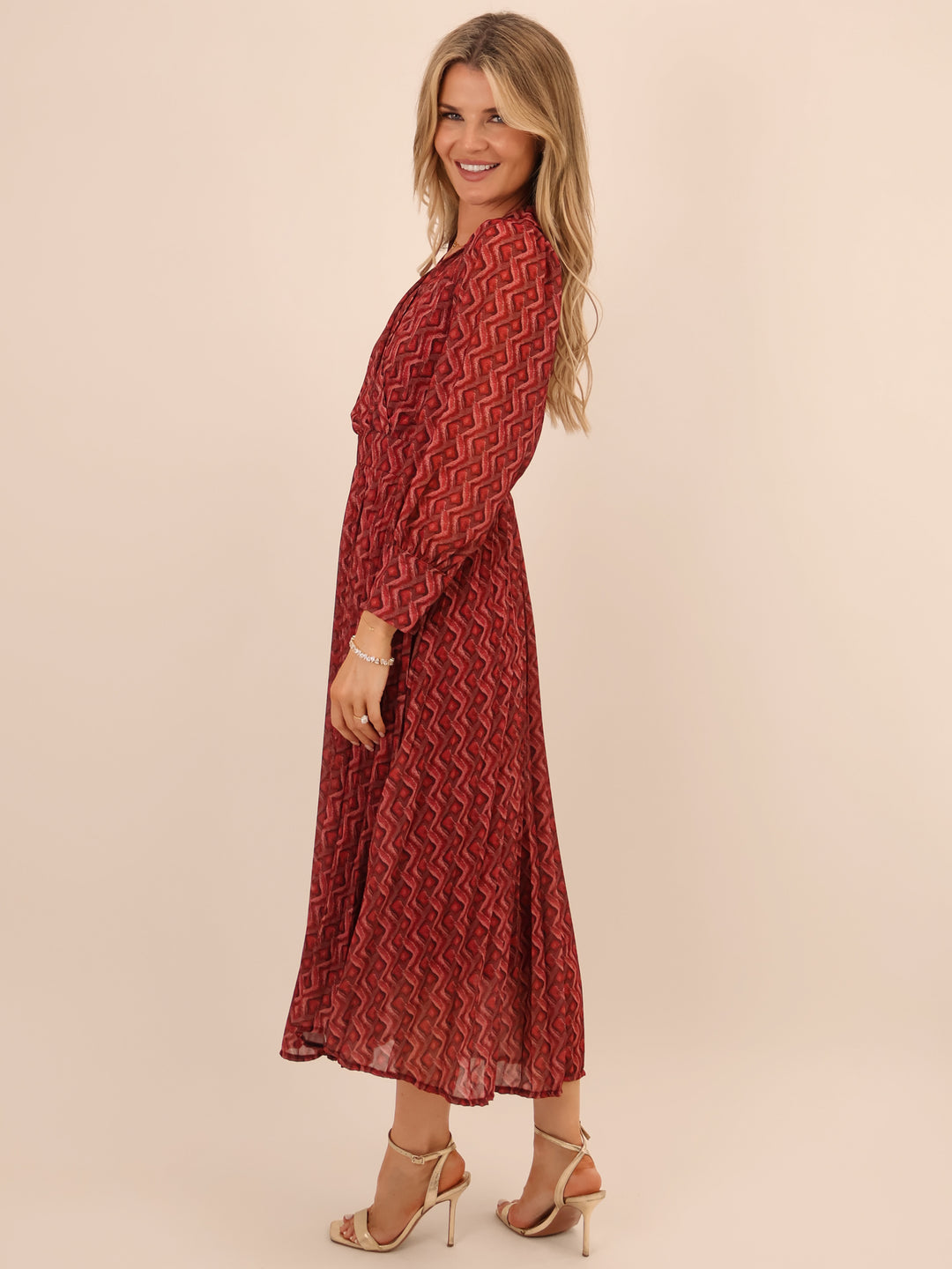 Kate & Pippa Positano Midi Dress In Red-Nicola Ross
