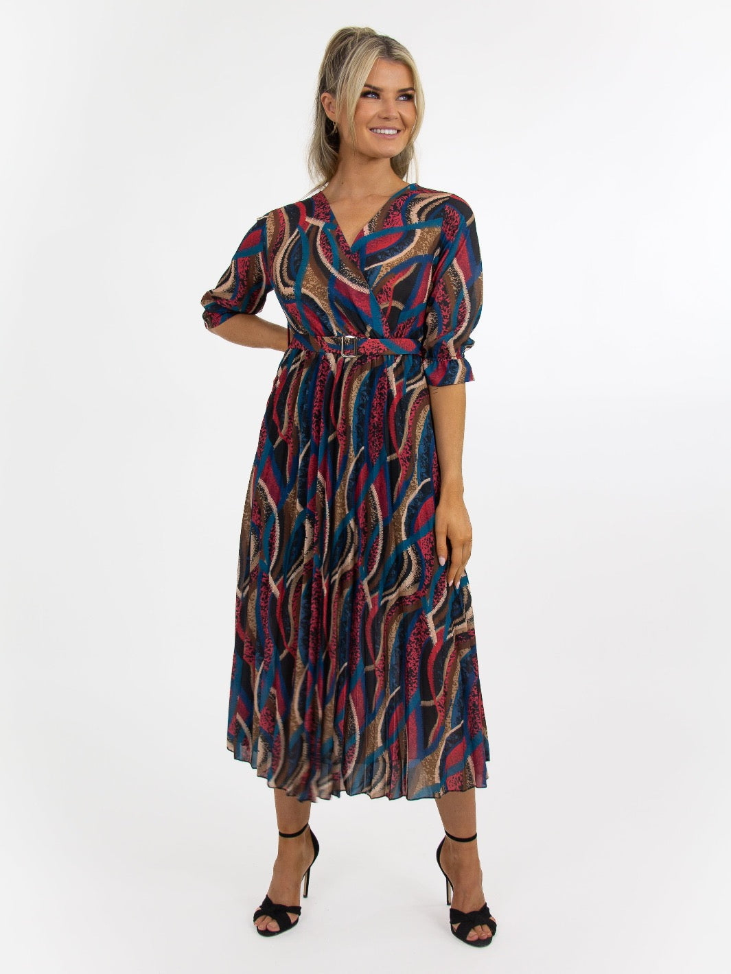 Kate & Pippa Positano Midi Dress In Teal/Tan Print-Nicola Ross