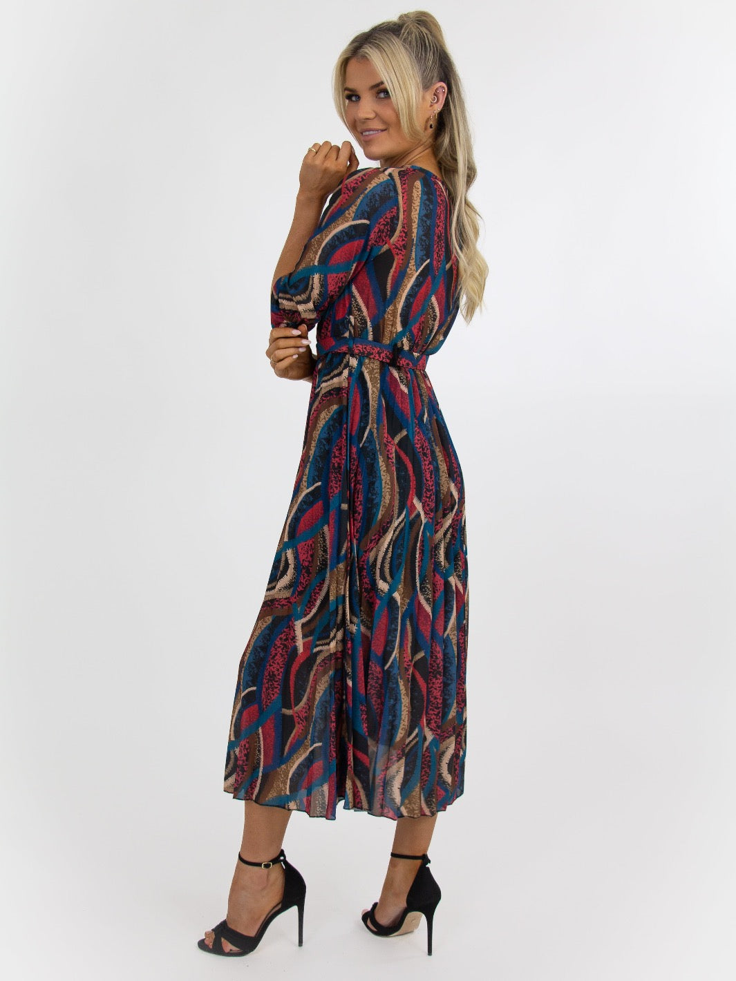 Kate & Pippa Positano Midi Dress In Teal/Tan Print-Nicola Ross