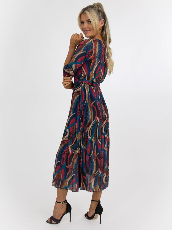 Kate & Pippa Positano Midi Dress In Teal/Tan Print-Nicola Ross