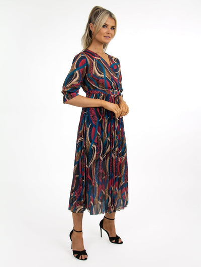 Kate & Pippa Positano Midi Dress In Teal/Tan Print-Nicola Ross