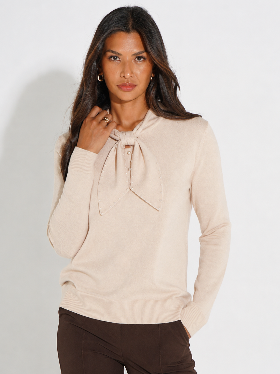 Kate & Pippa Presley Knit Top In Beige-Nicola Ross