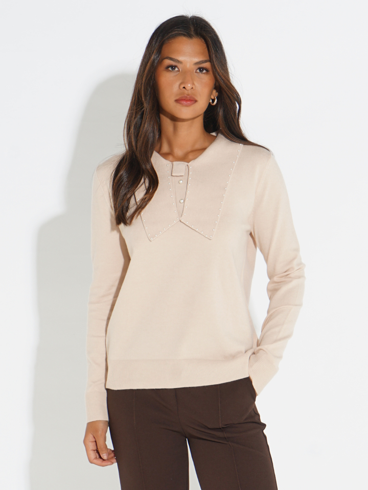 Kate & Pippa Presley Knit Top In Beige-Nicola Ross