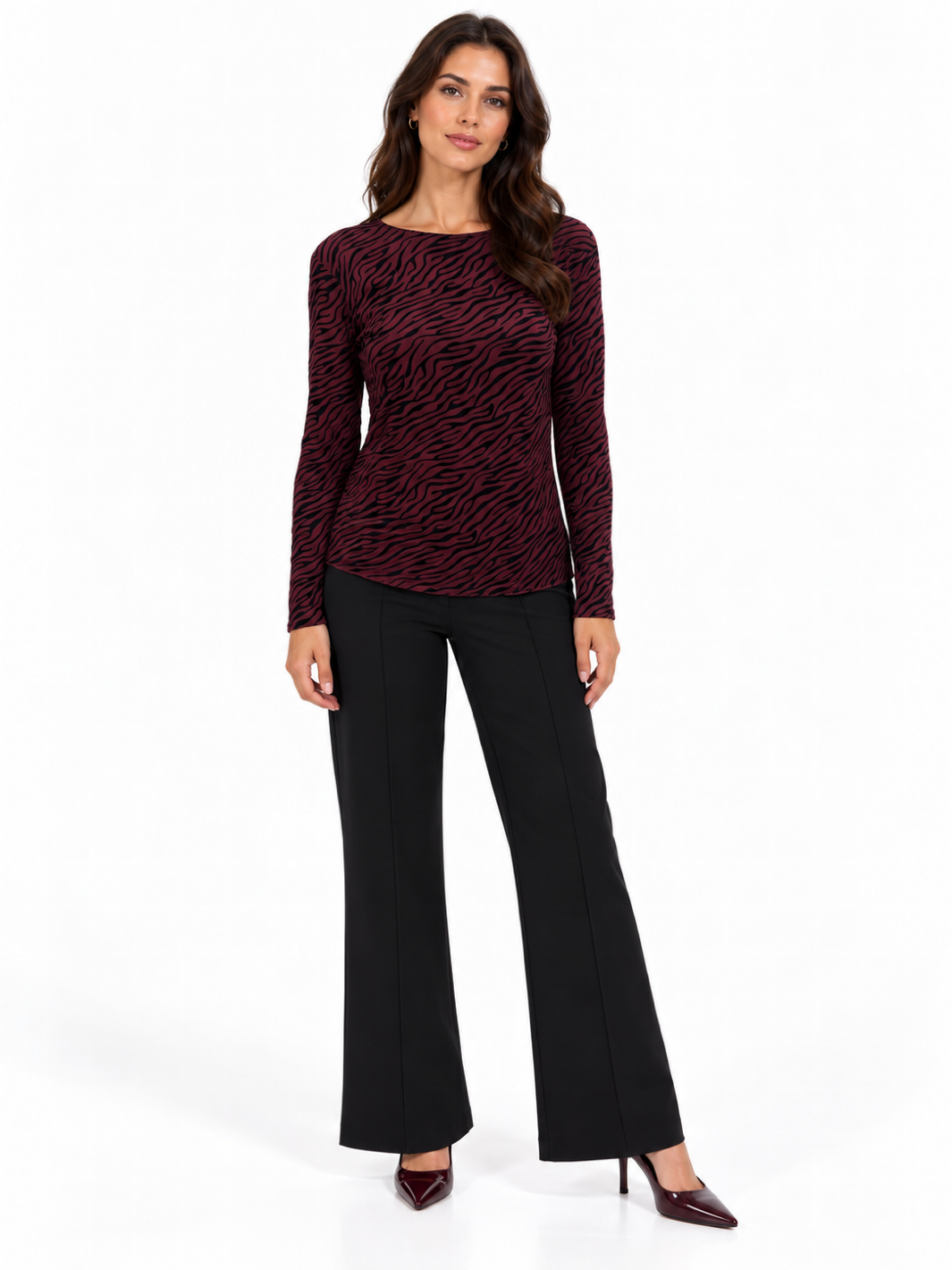 Kate & Pippa Ravi Top In Burgundy Print-Nicola Ross