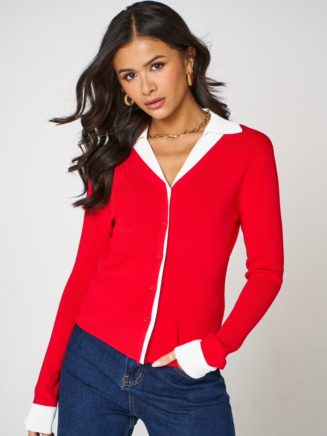 Kate & Pippa Raya Cardigan In Red-Nicola Ross