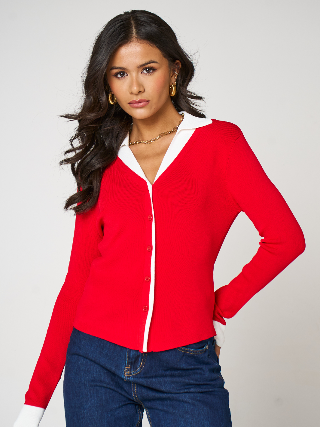 Kate & Pippa Raya Cardigan In Red-Nicola Ross