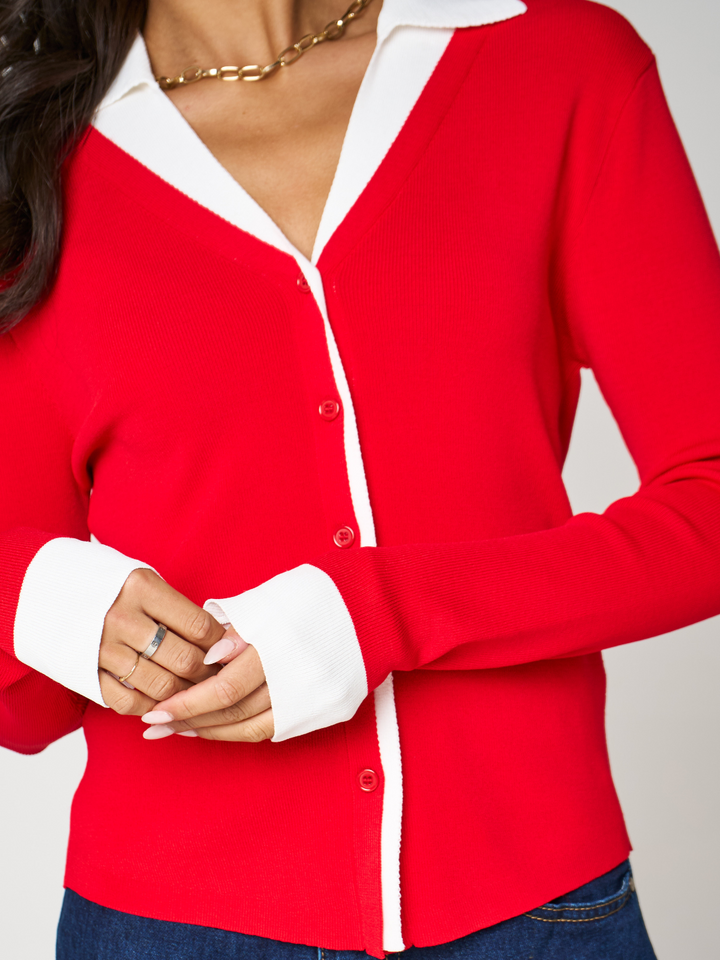 Kate & Pippa Raya Cardigan In Red-Nicola Ross
